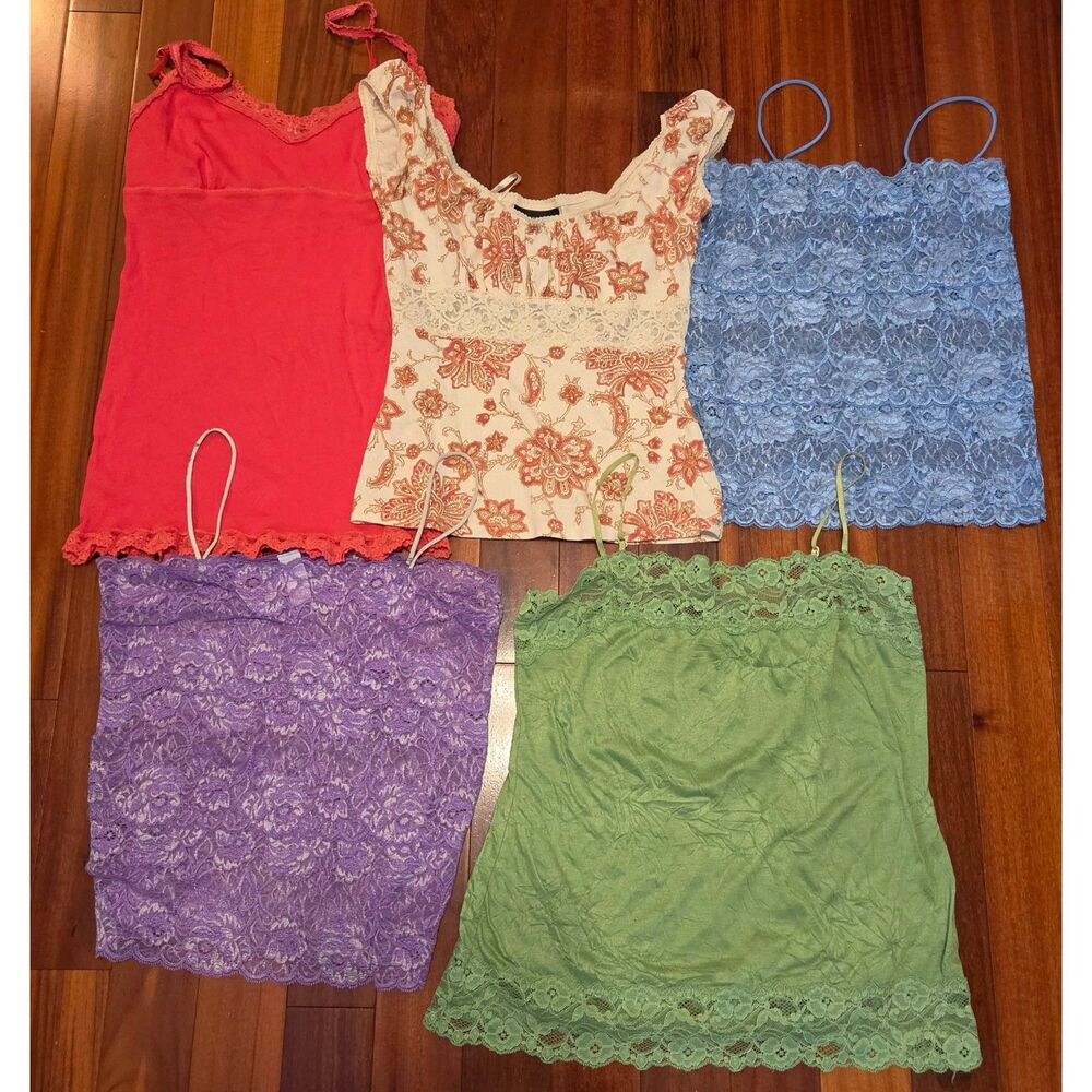 Vintage 90s Y2K Women's Tank Top Lot Mixed Size Cami Cropped Lace Chic Fairy